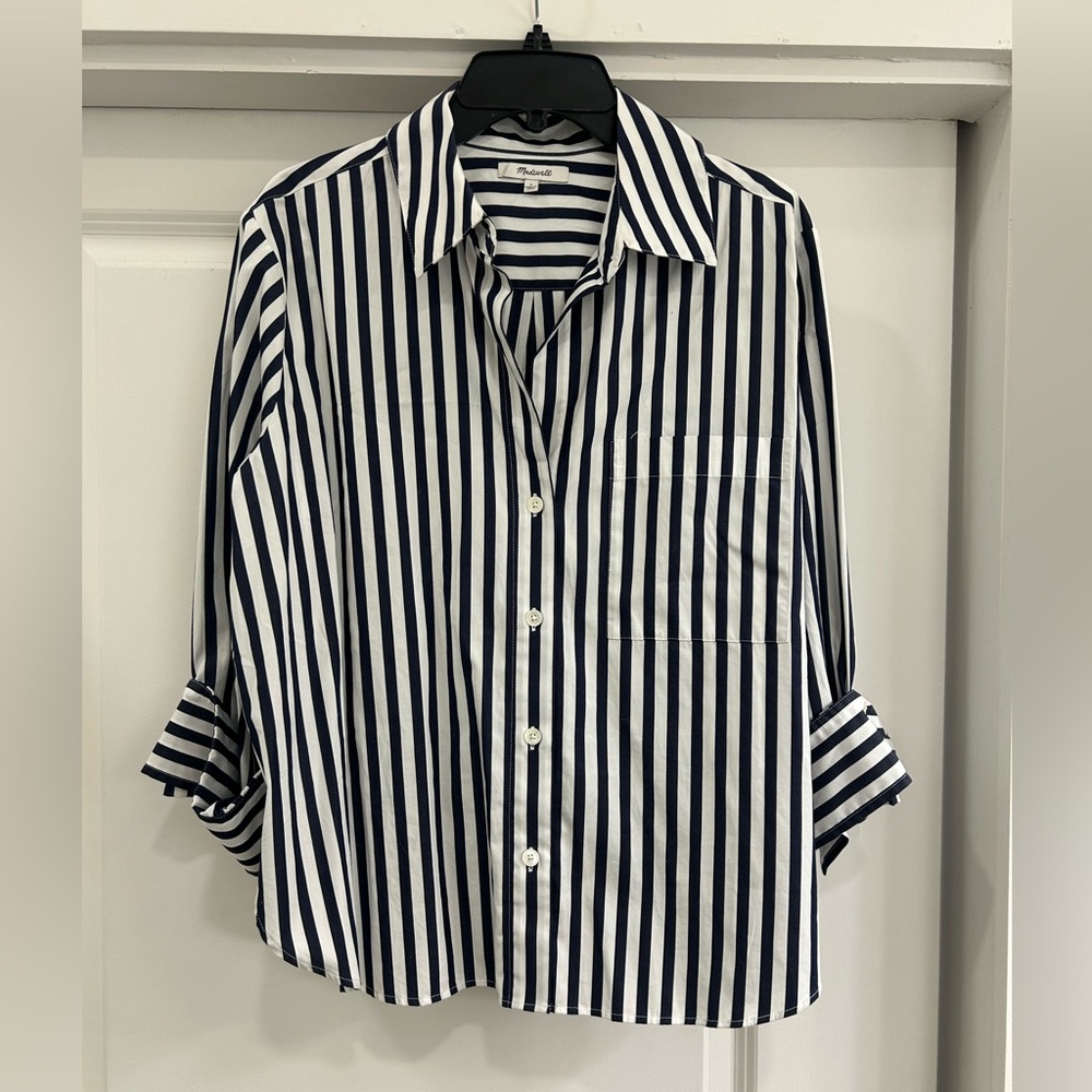 Madewell Navy and White Striped Shirt